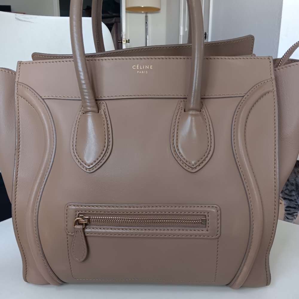 Celine Mini Luggage Tote Taupe Tan Brown Smooth Leather Handbag ✨ - Picture 13 of 16
